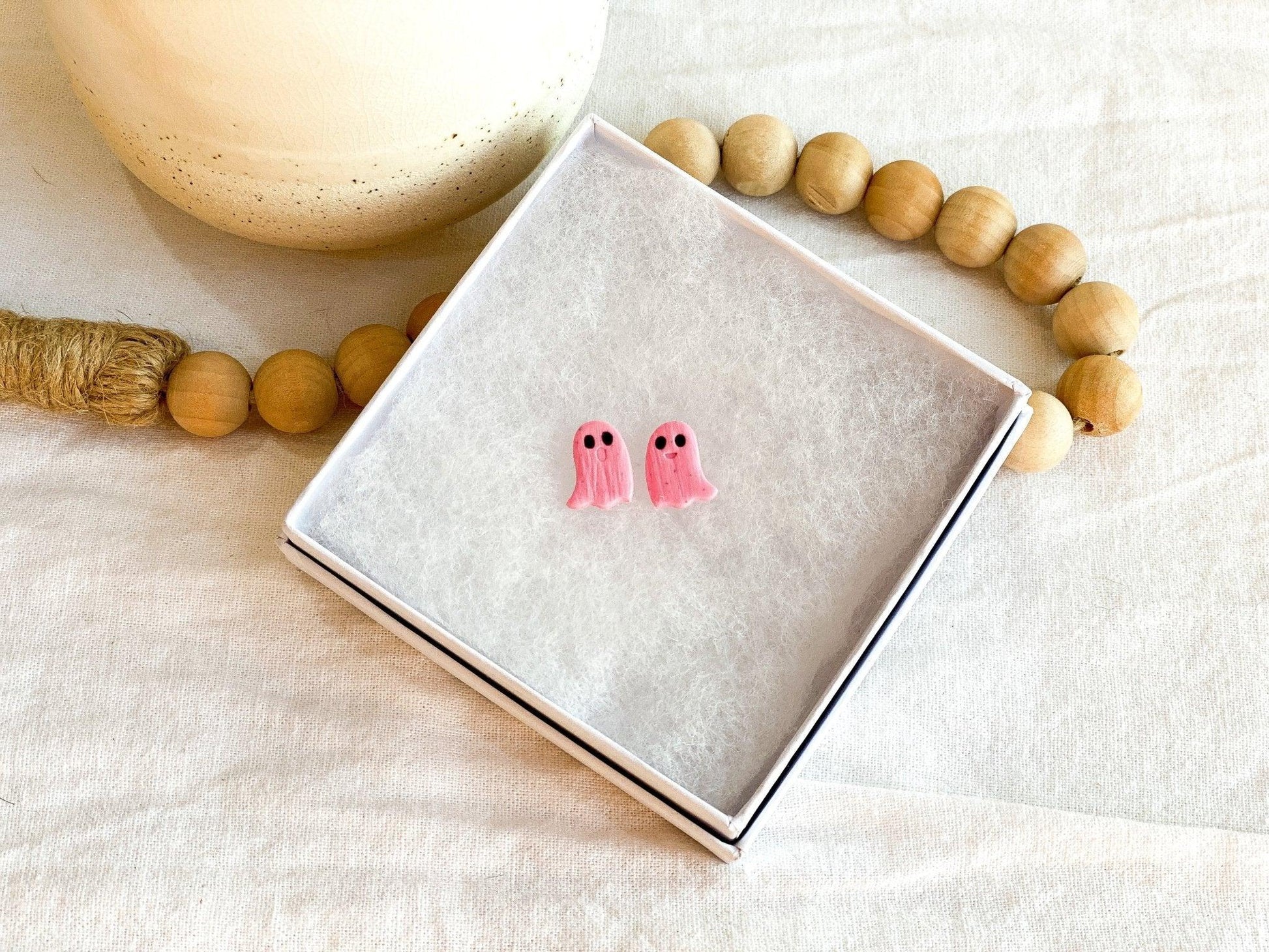 Pink Ghost Studs - Handmade Jewelry - Halloween Jewelry - Fun Gift for Teacher - Birthday Gift for Friend - Harbor to Gulf Co.