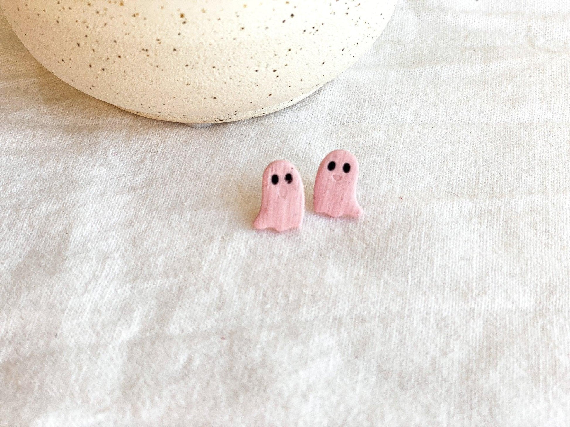 Pink Ghost Studs - Handmade Jewelry - Halloween Jewelry - Fun Gift for Teacher - Birthday Gift for Friend - Harbor to Gulf Co.