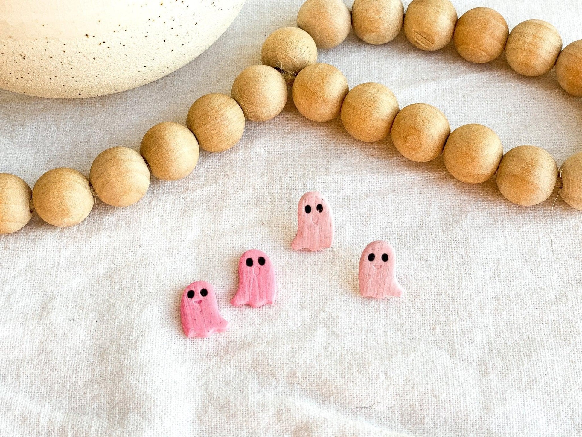 Pink Ghost Studs - Handmade Jewelry - Halloween Jewelry - Fun Gift for Teacher - Birthday Gift for Friend - Harbor to Gulf Co.