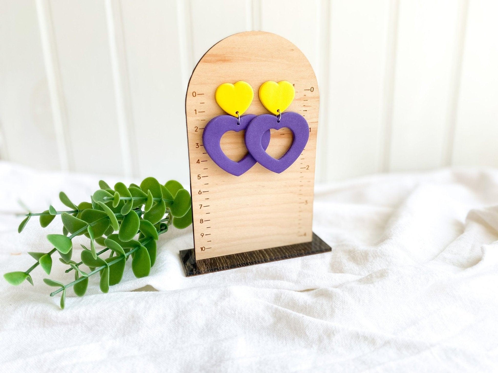 Purple & Yellow Heart Earrings, Game Day Jewelry, Surgical Steel, Handmade, Polymer Clay, Gifts for Women - Harbor to Gulf Co.