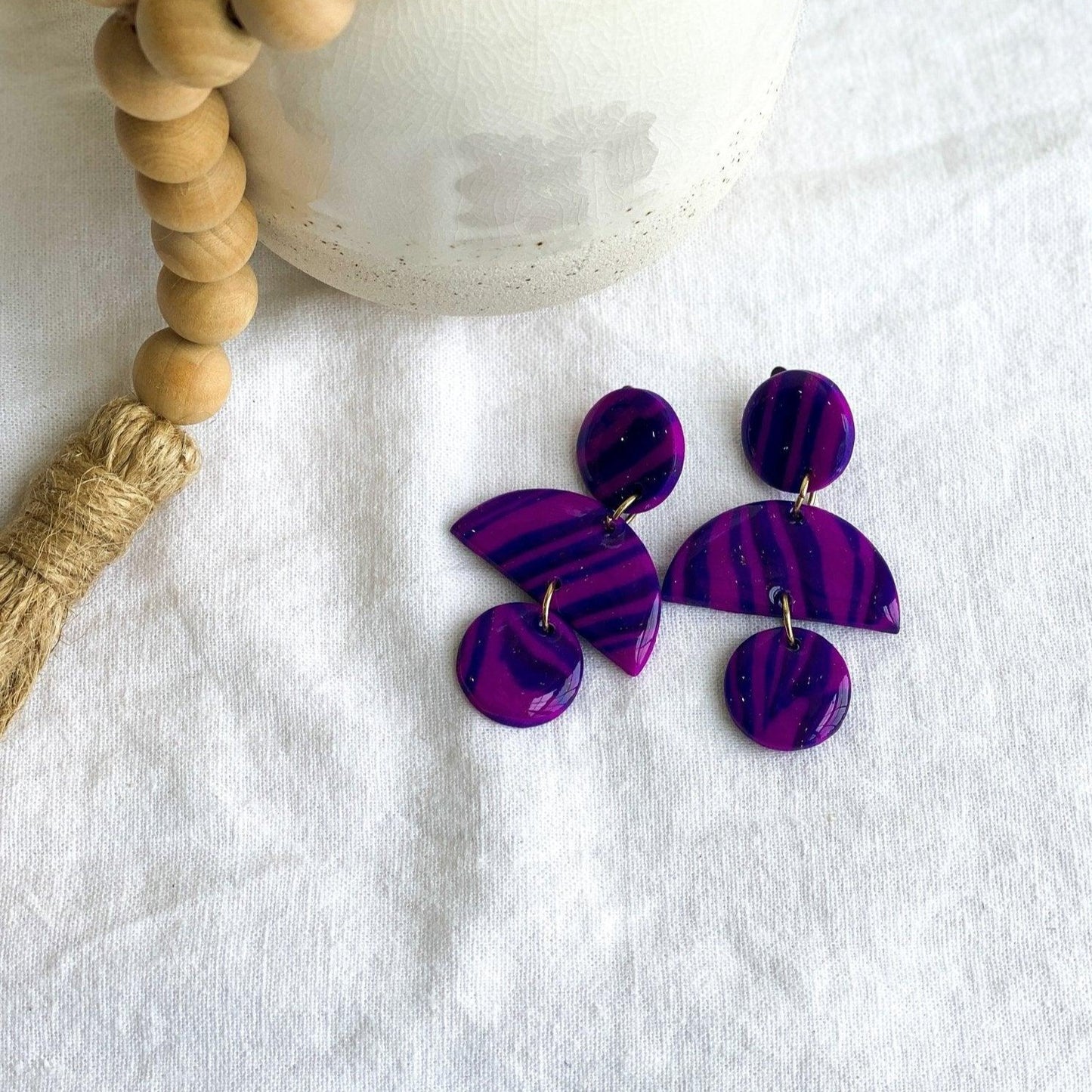 Purple Clip On Earrings, Handmade Jewelry, Zebra Print, Best Gifts for Her - Harbor to Gulf Co.