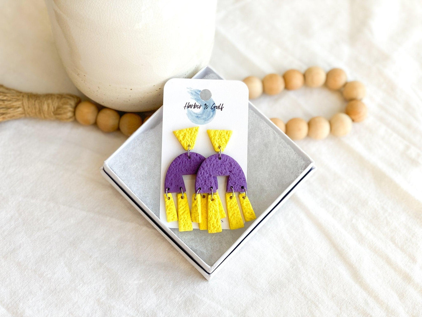 Purple and Yellow Earrings - Game Day Earrings - Gift for College Girl - ECU Earrings - LSU Earrings - Statement Earrings for Her - Harbor to Gulf Co.