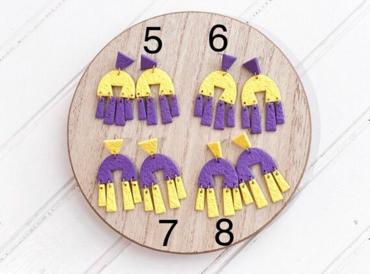 Purple and Yellow Earrings - Game Day Earrings - Gift for College Girl - ECU Earrings - LSU Earrings - Statement Earrings for Her - Harbor to Gulf Co.