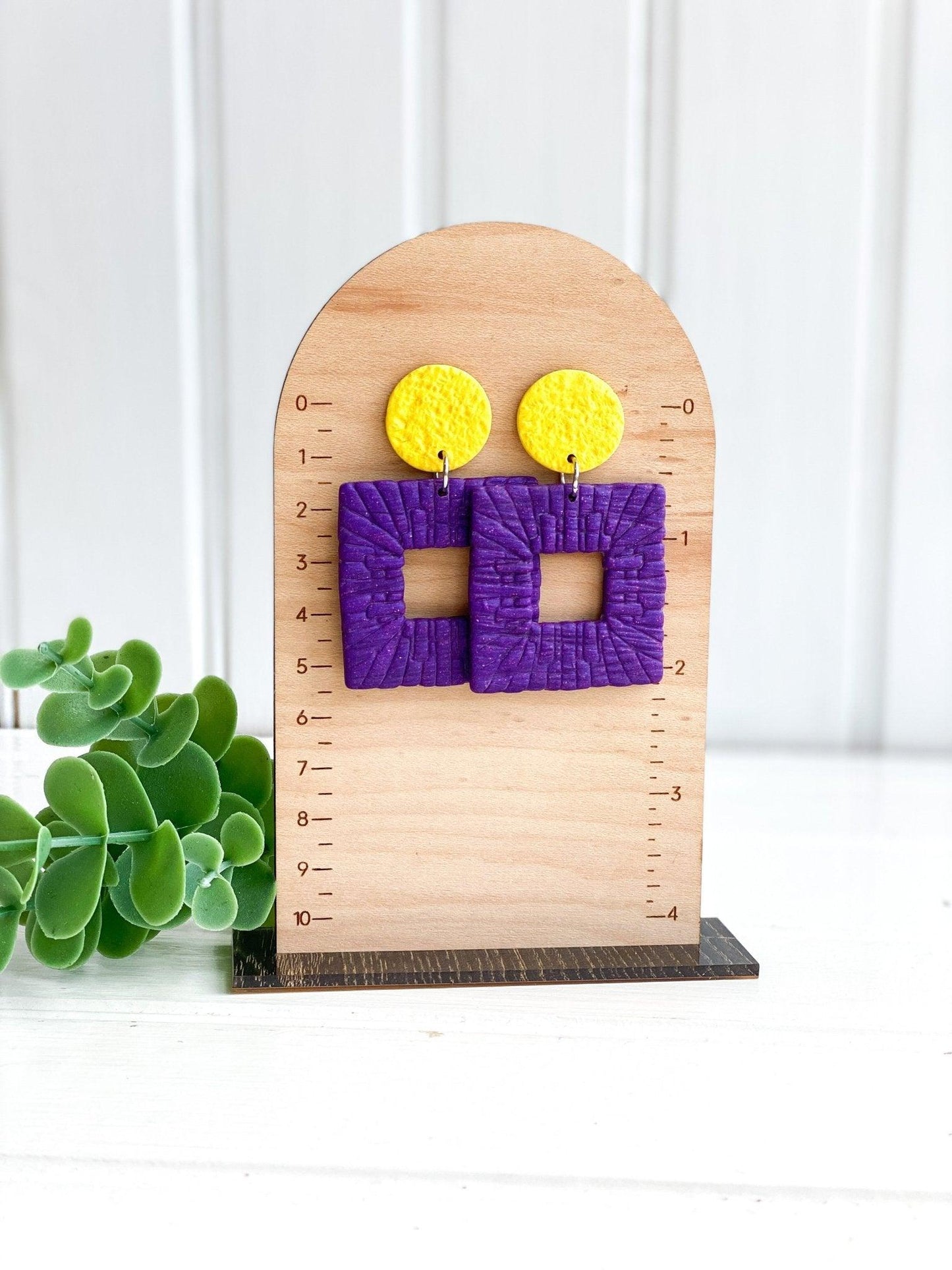 Rattan Earrings - Purple and Gold Earrings - Handmade Jewelry - ECU Earrings - LSU Earrings - Polymer Clay Earrings - Surgical Steel - Harbor to Gulf Co.