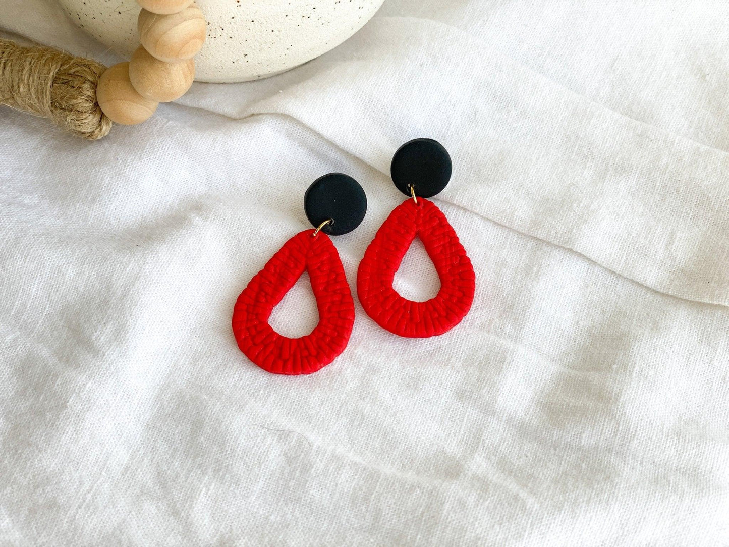 Red Earrings - NCSU Wolfpack Earrings- Game Day Earrings - Nebraska Earrings - Handmade Jewelry - Polymer Clay Earrings - Surgical Steel - Harbor to Gulf Co.