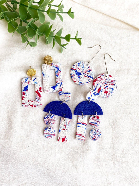 Red and Blue Earrings, Ole Miss Earrings, Cute Clay Earrings, Best Gifts for Her - Harbor to Gulf Co.