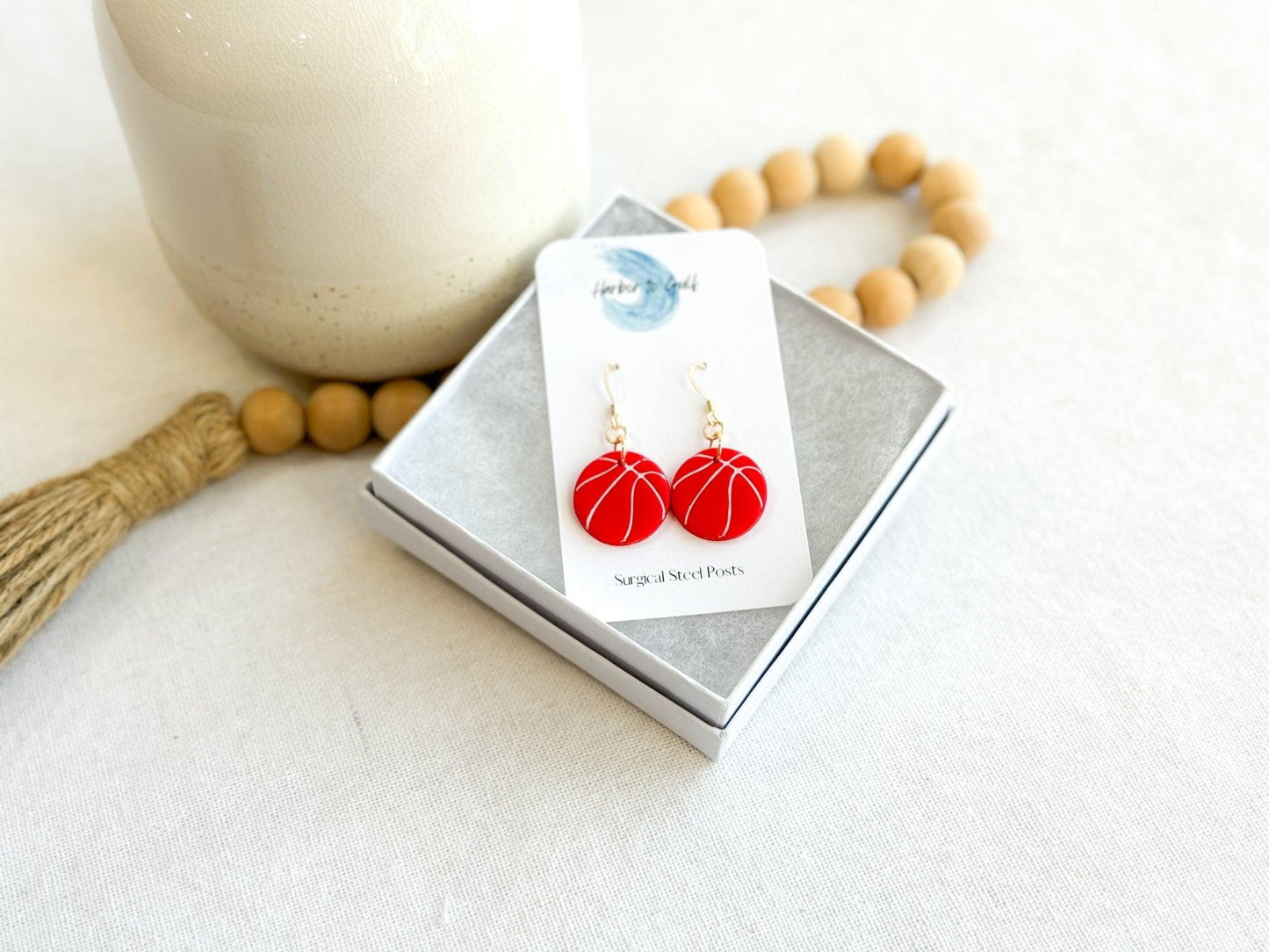 Red Basketball Earrings, Handmade Sports Jewelry, Game Day Earrings, Gifts for Women - Harbor to Gulf Co.