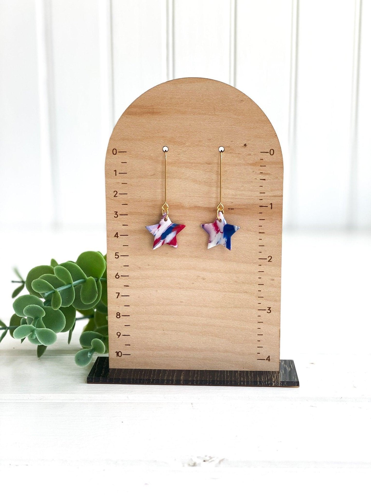 Red, White, and Blue Star Earrings, Polymer Clay, Surgical Steel, Handmade - Harbor to Gulf Co.