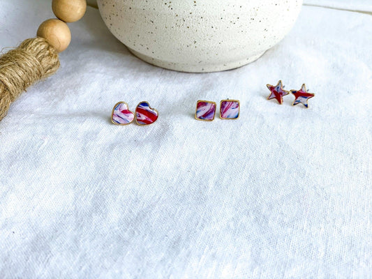 Red, White, and Blue Marbled Studs – Patriotic Chic for Every Occasion! - Harbor to Gulf Co.