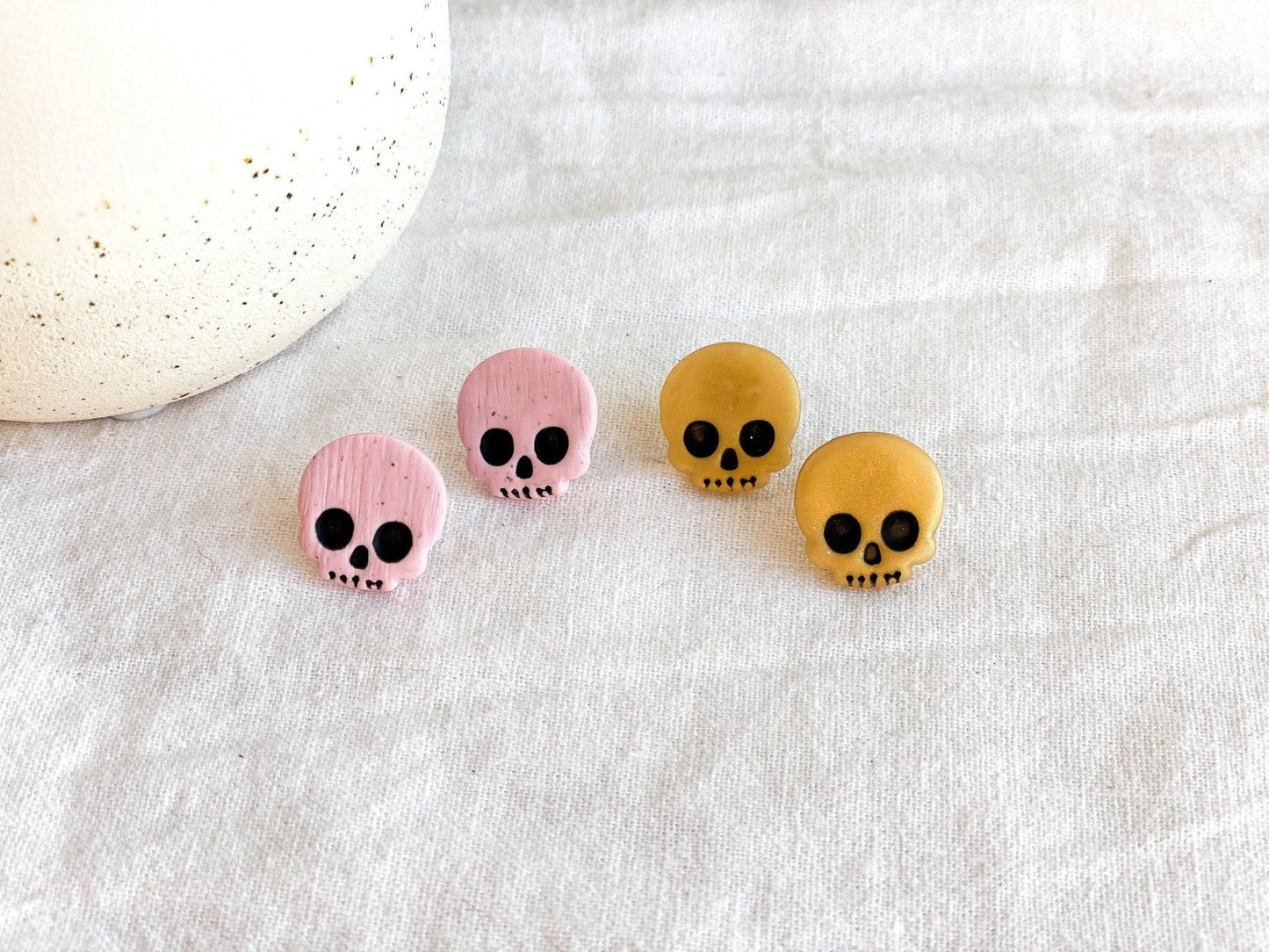 Skull Stud Earrings, Polymer Clay & Surgical Steel, Handmade Gifts for Women - Harbor to Gulf Co.