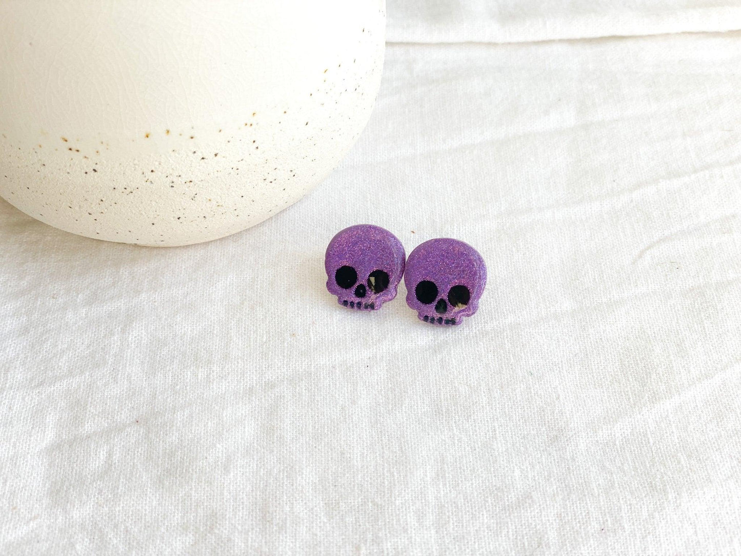 Skull Stud Earrings, Polymer Clay & Surgical Steel, Handmade Gifts for Women - Harbor to Gulf Co.