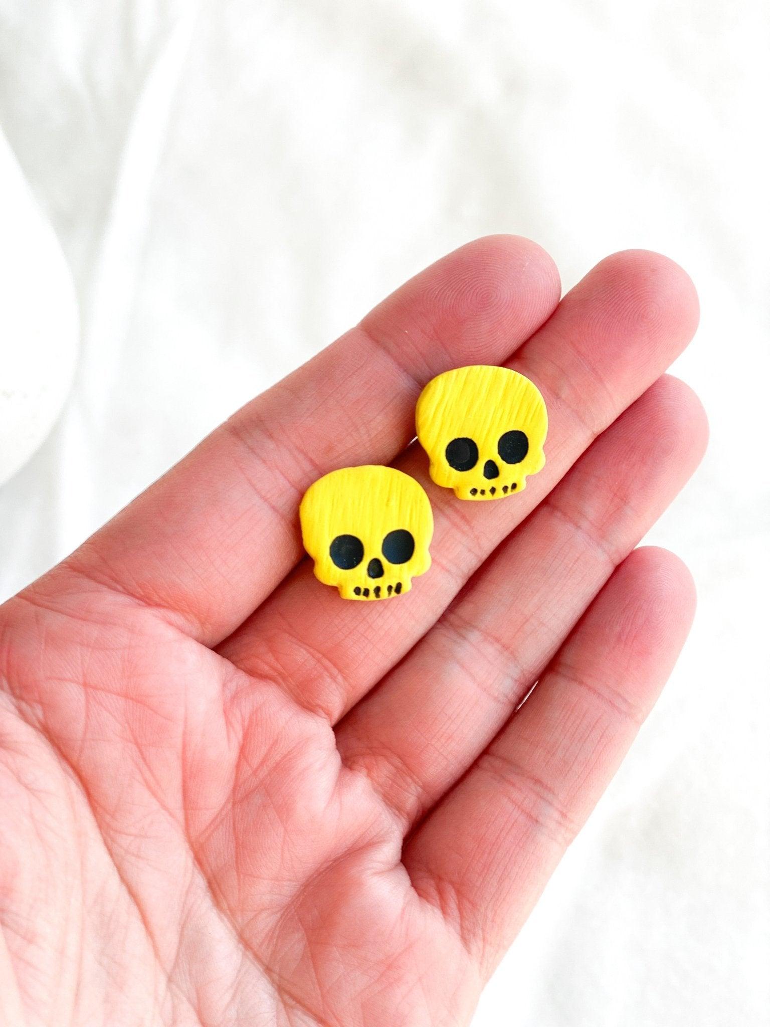 Skull Stud Earrings, Polymer Clay & Surgical Steel, Handmade Gifts for Women - Harbor to Gulf Co.