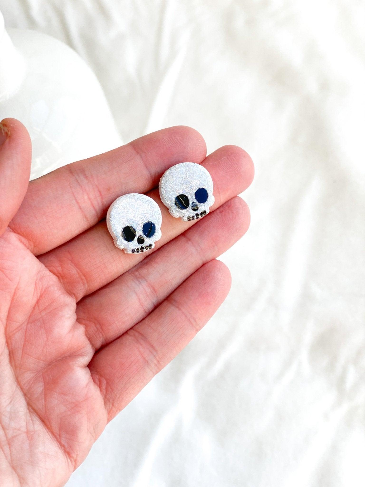 Skull Stud Earrings, Polymer Clay & Surgical Steel, Handmade Gifts for Women - Harbor to Gulf Co.