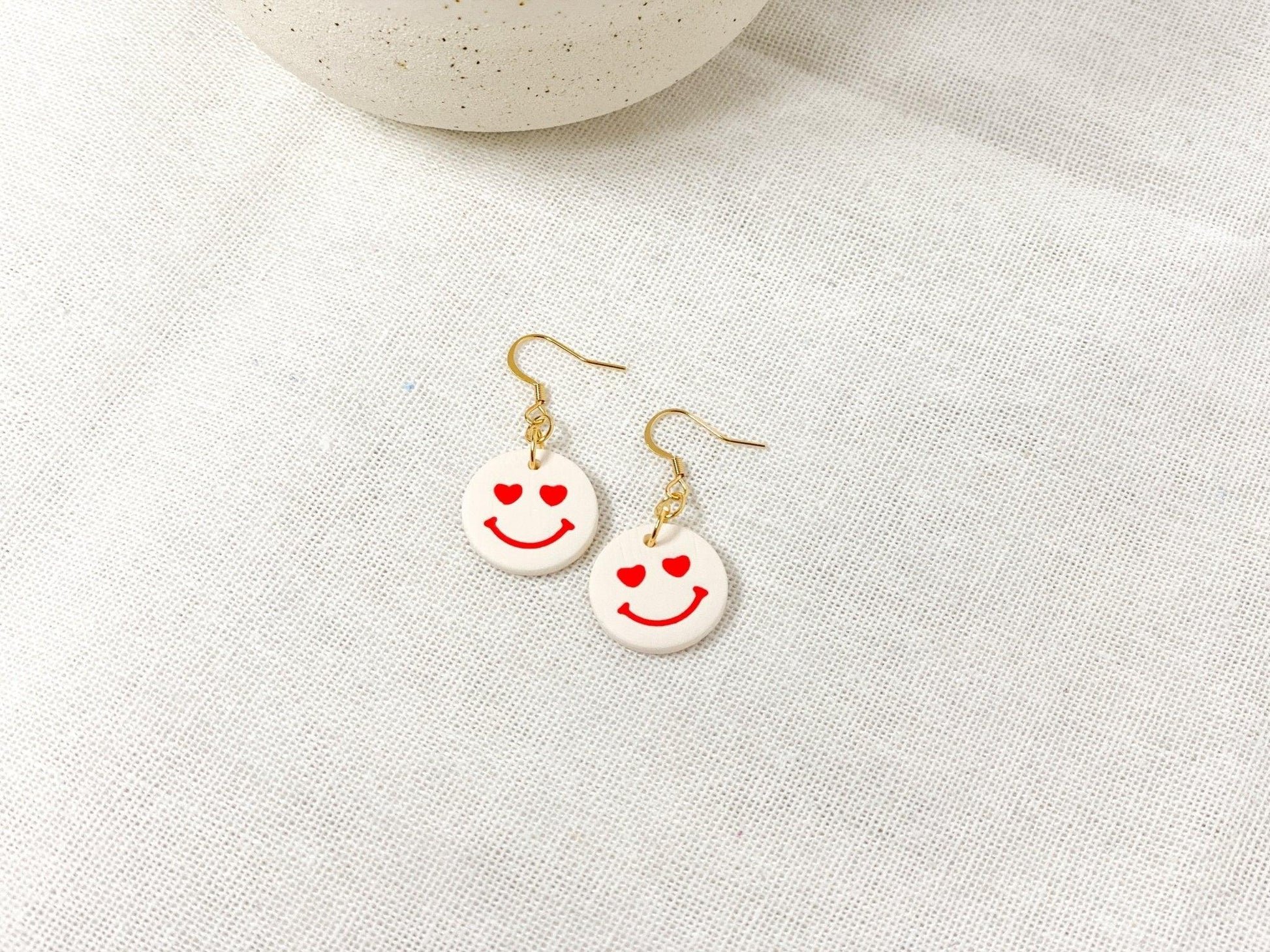 Smiley Face Earrings, Handmade, Polymer Clay, Surgical Steel for Sensitive Ears - Harbor to Gulf Co.