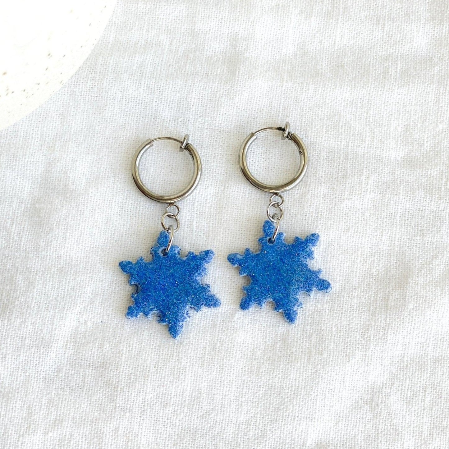 Snowflake Earrings - Clip Ons for Women - Handmade Jewelry - Surgical Steel Earrings - Polymer Clay Earrings - Stocking Stuffers for Women - Teacher Gifts - Harbor to Gulf Co.