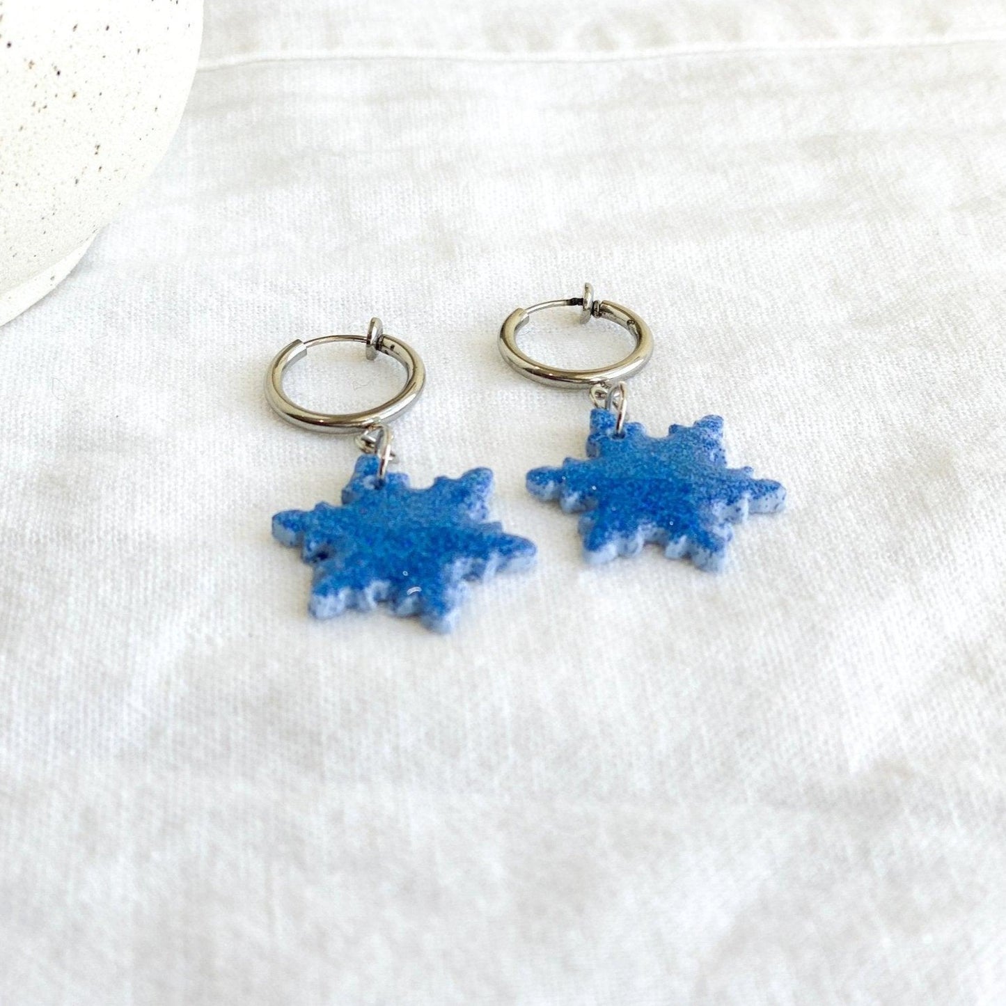 Snowflake Earrings - Clip Ons for Women - Handmade Jewelry - Surgical Steel Earrings - Polymer Clay Earrings - Stocking Stuffers for Women - Teacher Gifts - Harbor to Gulf Co.