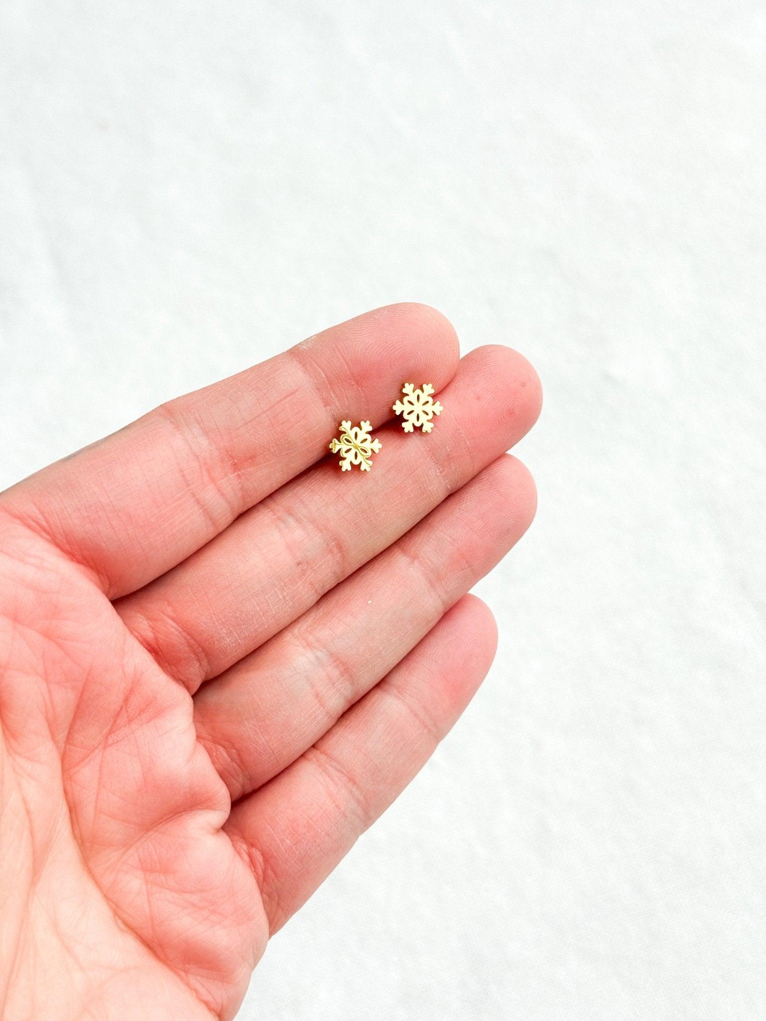 Snowflake Stud Earrings, Gold Earrings, Surgical Steel, Best Gifts for Her, Dupe Earrings, Bottega Earrings, Festive Holiday Accessories - Harbor to Gulf Co.