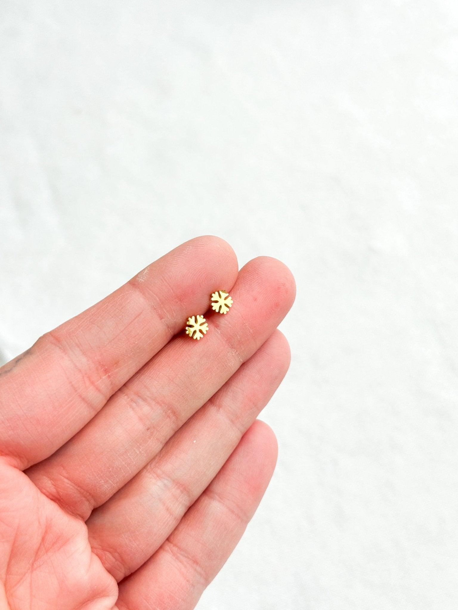 Snowflake Stud Earrings, Gold Earrings, Surgical Steel, Best Gifts for Her, Dupe Earrings, Bottega Earrings, Festive Holiday Accessories - Harbor to Gulf Co.