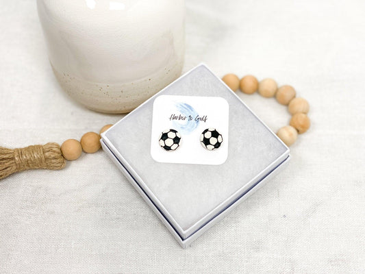 Soccer Studs, Polymer Clay Earrings, Surgical Steel, Handmade, Gift for Sports Mom - Harbor to Gulf Co.