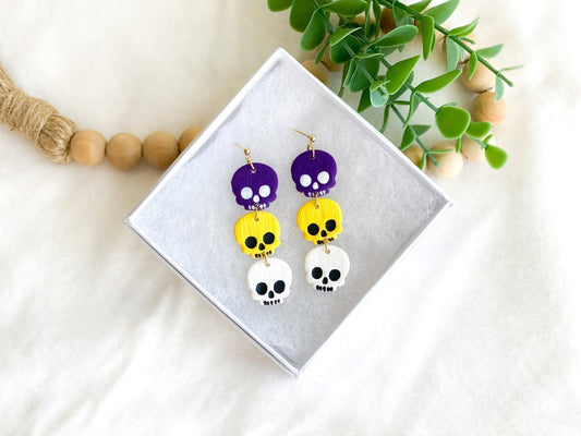 Triple Skull Earrings - Game Day Earrings - Birthday Gift for Friend - ECU Earrings - Skull Jewelry - Polymer Clay Earrings - Harbor to Gulf Co.