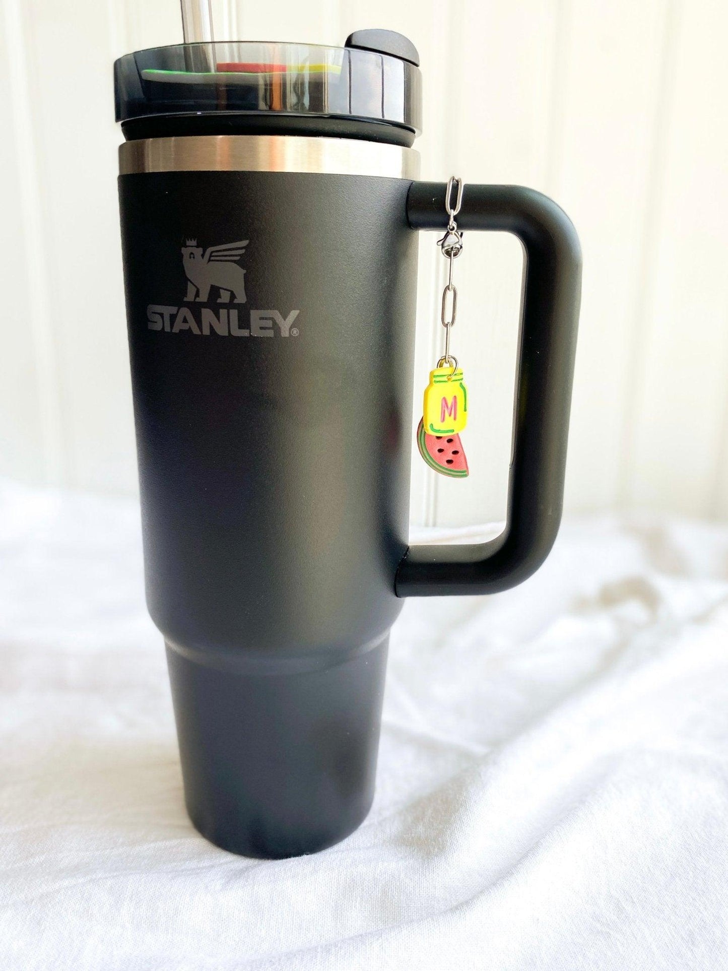 Drinkin' watermelon moonshine 🍉🫙✨ it's the Stanley + charm combo for